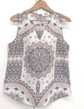 VERSE Boho Medallion Print Tank Top Blouse Made in USA Women's Large No Tag